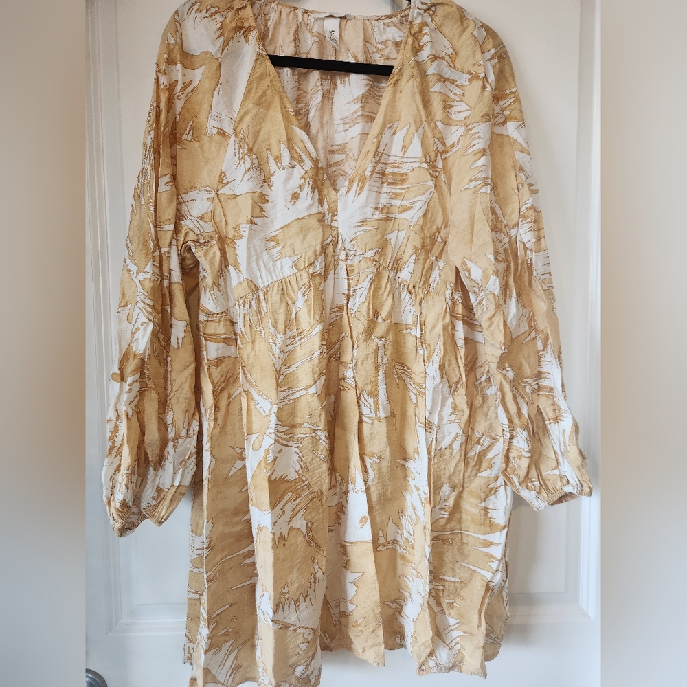 H&M Pale Yellow White Patterned Dress